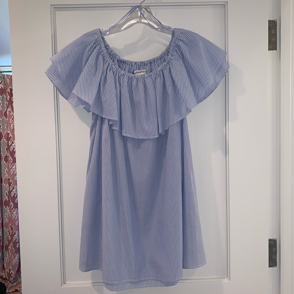 Zara Women Striped Off the Shoulder Dress - Size S - Picture 2 of 4